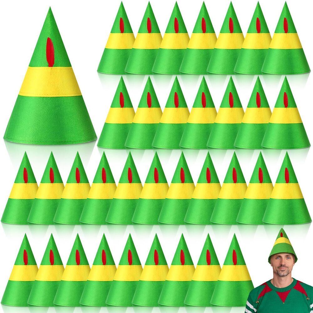8298 36 Pcs Christmas Elf Hat & Costume Accessories - Felt Santa Hat